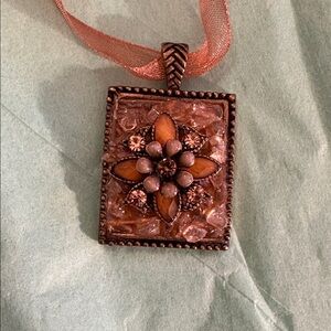 Elegant Pendant Necklace with Peach Ribbon